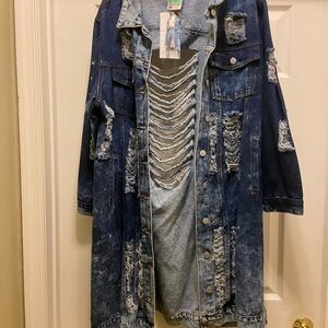 Distressed Denim Jacket with Ripped Details
